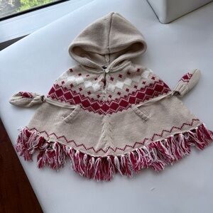 Baby coat jacket poncho 3/6 months Burberry hood removable gloves small hole red